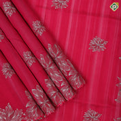Raspberry pink silver zari fancy flower butta self color big floral embroidered border trending fancy saree