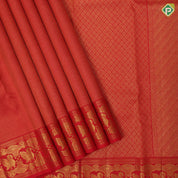 Brick red gold zari vairaoosi lines self gold zari annam butta arch border traditional silk saree