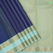 Peacock blue gold zari checks and beads design pista green gold zari rettapet border gift silk saree
