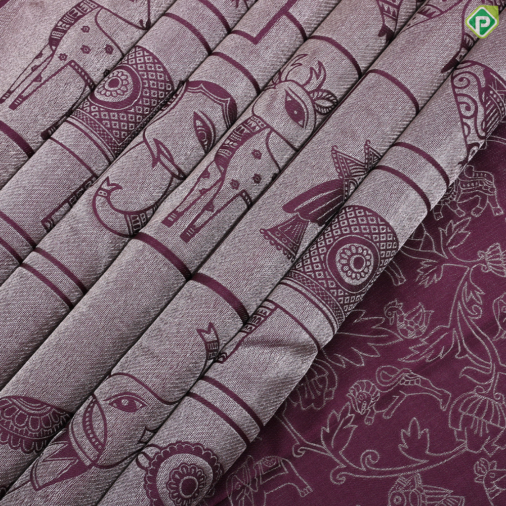Wine color animals pattern weaved double wear shimmery borderless trendy designer silk saree