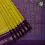 Lemon green with zari butta meena work purple gold zari border kuppadam silk cotton saree