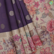 Peach Based Colour Small Coin Design Contrast Peacock Flower Border Fancy Cotton Saree