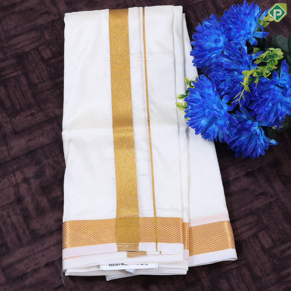 Cream White Gold Zari Border 8 Muzham 80Kuligai Asha Silk Dhoti