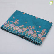 Navy Blue Rose Flower Butta Border Flower Design Fancy Cotton Saree