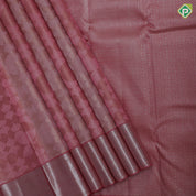 Peach pink base silver zari bubble tissue weaved self silver zari bavanji border trendy designer silk saree