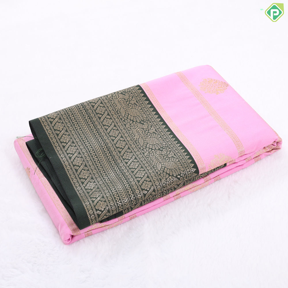 Lavender gold zari Lines and Butta Design contrast dark green peacock butta border art silk gift saree