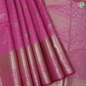 Pink gold zari checks and elephant butta design self gold zari peacock and zig zag border Art silk saree