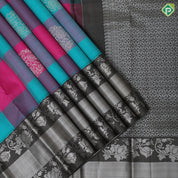 Multi Colour Silver Zari Floral Design Gray Lotus Floral Border Design Trendy Fancy Silk Saree