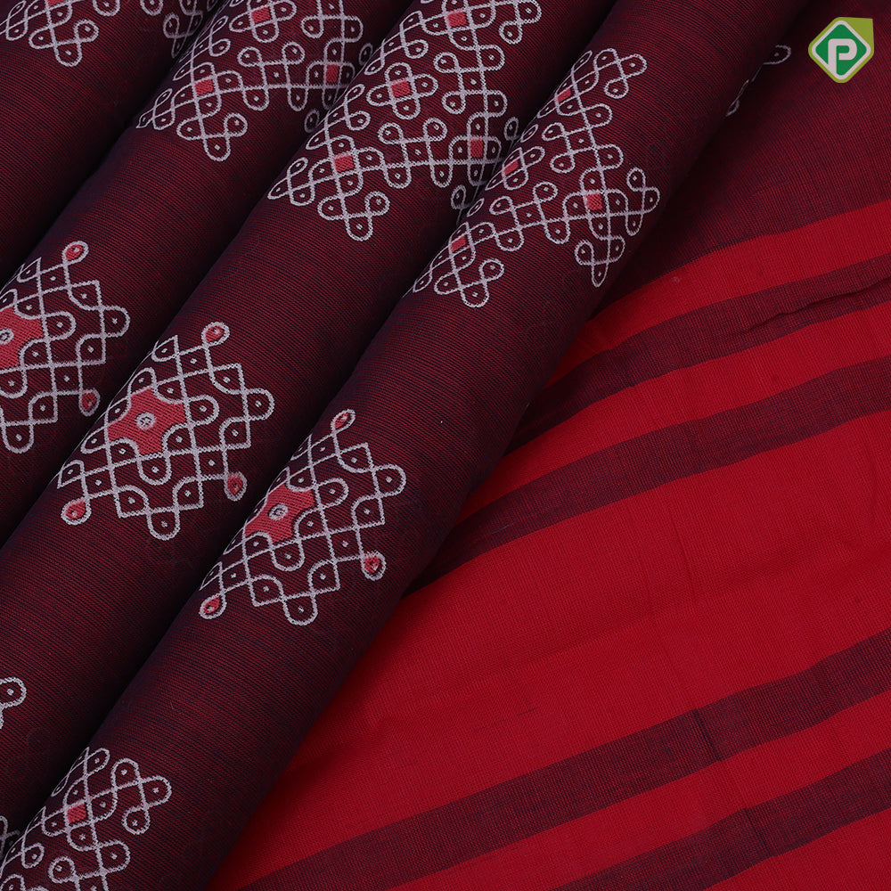 Marron Rangoli Design Dark Blue Border Trendy Fancy Saree