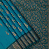 Peacock Blue Gold Zari Peacock Motif Design Green Mango Peacock Border Design Pure Mix Silk Saree