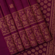 Purple gold zari peacock chakram lines vanasingaram box borderless trendy designer silk saree