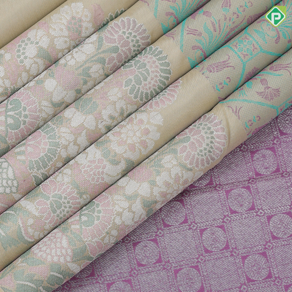 Sage green base multi color thread fancy flower bot design self multicolor zari fancy flower butta border trendy designer silk saree