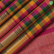 Multi color gold zari padded checked design self gold zari bavanji border paalum pazhamum traditional silk saree