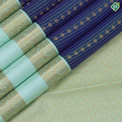 Peacock blue gold zari checks and beads design pista green gold zari rettapet border gift silk saree