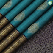 Teal green silver and gold zari double parrot round butta purple blue gold zari yaali butta border traditional silk saree