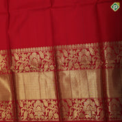 Multi color digital printed design Rani red gold zari double side rangoli design mid bavanji border pattu paavadai lehanka