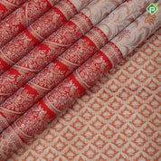Cream White Gold Zari Floral Design Red Chilli Colour Floral Border  Design Wedding Silk Saree
