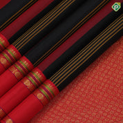 Luxury black with maroon and golden yellow stripes design gold zari with silk thread lines retta pett ganga jamuna border silk saree