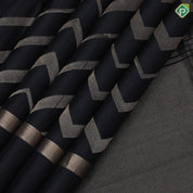 Black silver gold zari zig zag full body design self gold zari dividing plain border soft silk saree