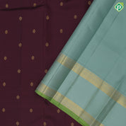 Dark Maroon Gold Zari Small Flower Motif Design Light Green Rettapet Mayilkan Border Design Traditional Silk Saree