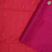 reddish pink hocky stick and ball design rani pink silver gold zari wave and rangoli border soft silk saree