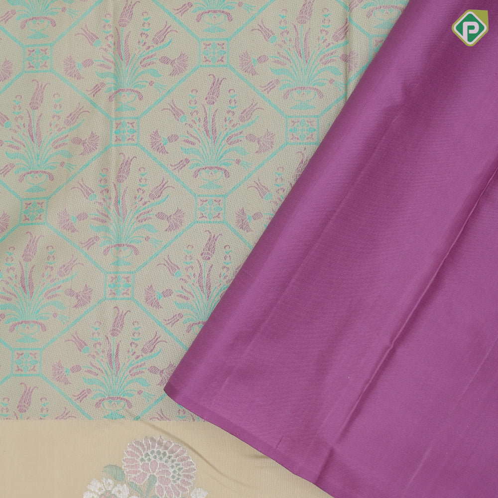 Sage green base multi color thread fancy flower bot design self multicolor zari fancy flower butta border trendy designer silk saree