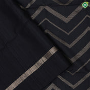Black silver gold zari zig zag full body design self gold zari dividing plain border soft silk saree