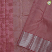 Peach pink base silver zari bubble tissue weaved self silver zari bavanji border trendy designer silk saree