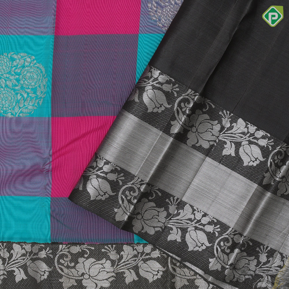 Multi Colour Silver Zari Floral Design Gray Lotus Floral Border Design Trendy Fancy Silk Saree