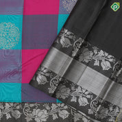 Multi Colour Silver Zari Floral Design Gray Lotus Floral Border Design Trendy Fancy Silk Saree