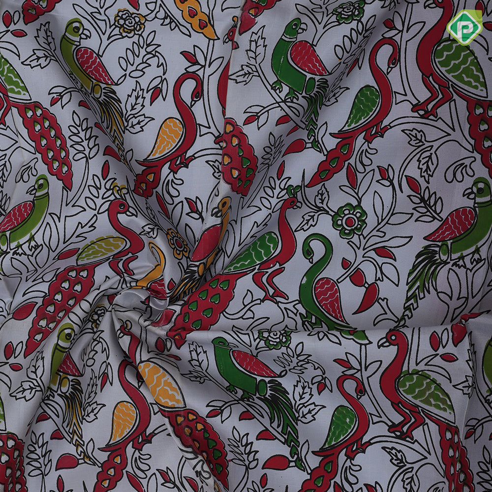 Multi color digital printed design Rani red gold zari double side rangoli design mid bavanji border pattu paavadai lehanka
