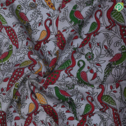 Multi color digital printed design Rani red gold zari double side rangoli design mid bavanji border pattu paavadai lehanka