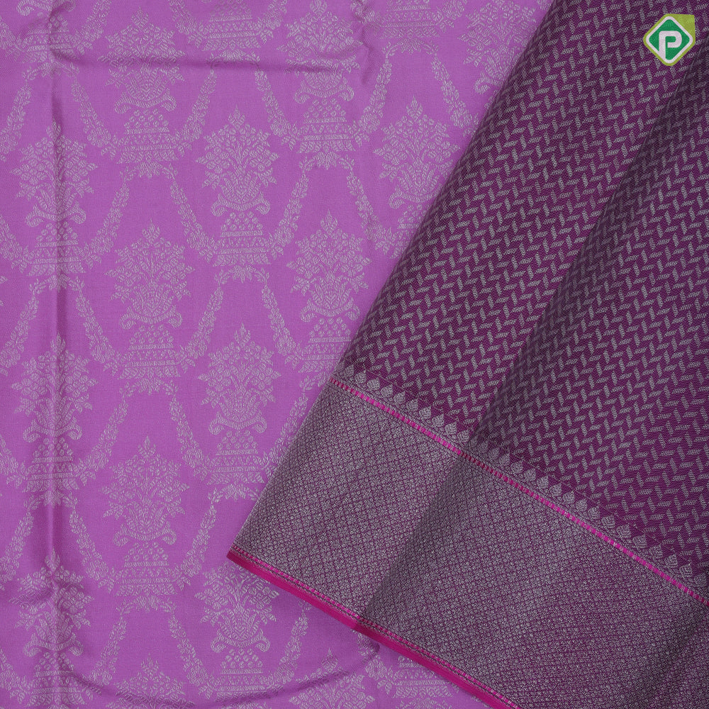 Lavender pink silver zari grand floral design purple pink silver zari square design border grand bridal silk saree