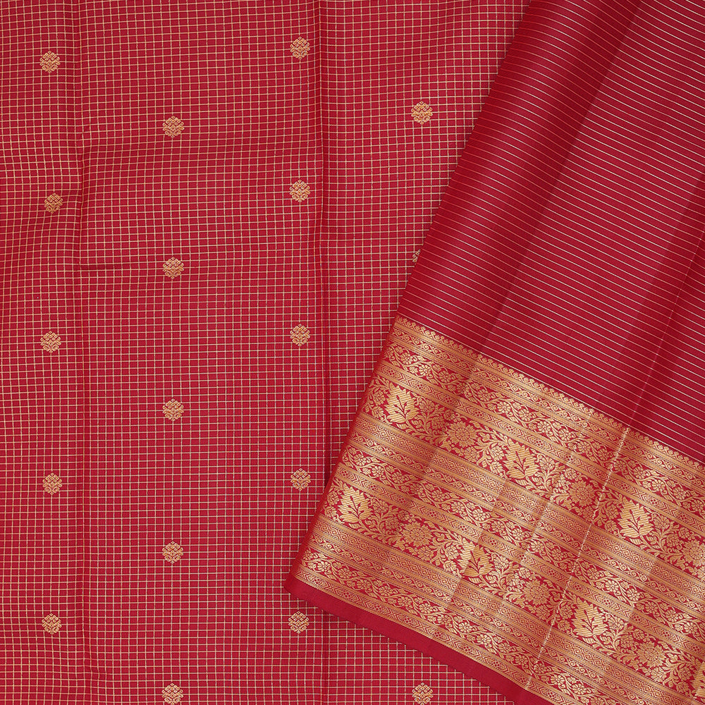 maroon gold zari vairaoosi checks butta design self gold zari grand creeper lines border gift silk saree