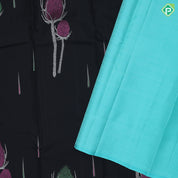Black Colour Silver Zari Peacock Feather Butta Design Border Less Luxury Black Silk Saree