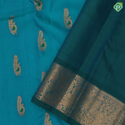 Peacock Blue Gold Zari Peacock Motif Design Green Mango Peacock Border Design Pure Mix Silk Saree