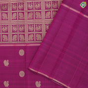 Purple gold zari elephant peacock butta checks self peacock chakkaram butta high border signature silk saree