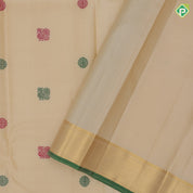 Sandal and multi color silk thread peacock chakkaram butta self gold zari and green edge border traditional silk saree