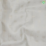 Greyish white silver zari checks and butta motifs contrast orange silver zari village effect pichwai border silk saree