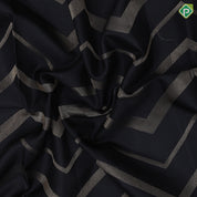 Black silver gold zari zig zag full body design self gold zari dividing plain border soft silk saree