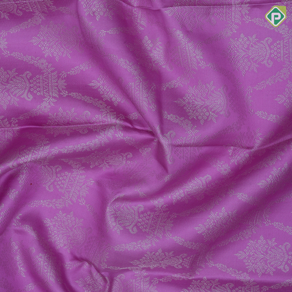 Lavender pink silver zari grand floral design purple pink silver zari square design border grand bridal silk saree