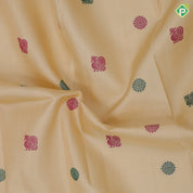 Sandal and multi color silk thread peacock chakkaram butta self gold zari and green edge border traditional silk saree