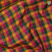 Multi color gold zari padded checked design self gold zari bavanji border paalum pazhamum traditional silk saree