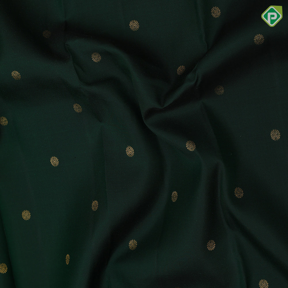 Dark green gold zari rudraksham butta design maroon gold zari velthari lines turning border traditional silk saree