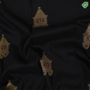 Luxury black gold zari chariot meena work design peach silver gold zari flower and lines border traditional silk saree
