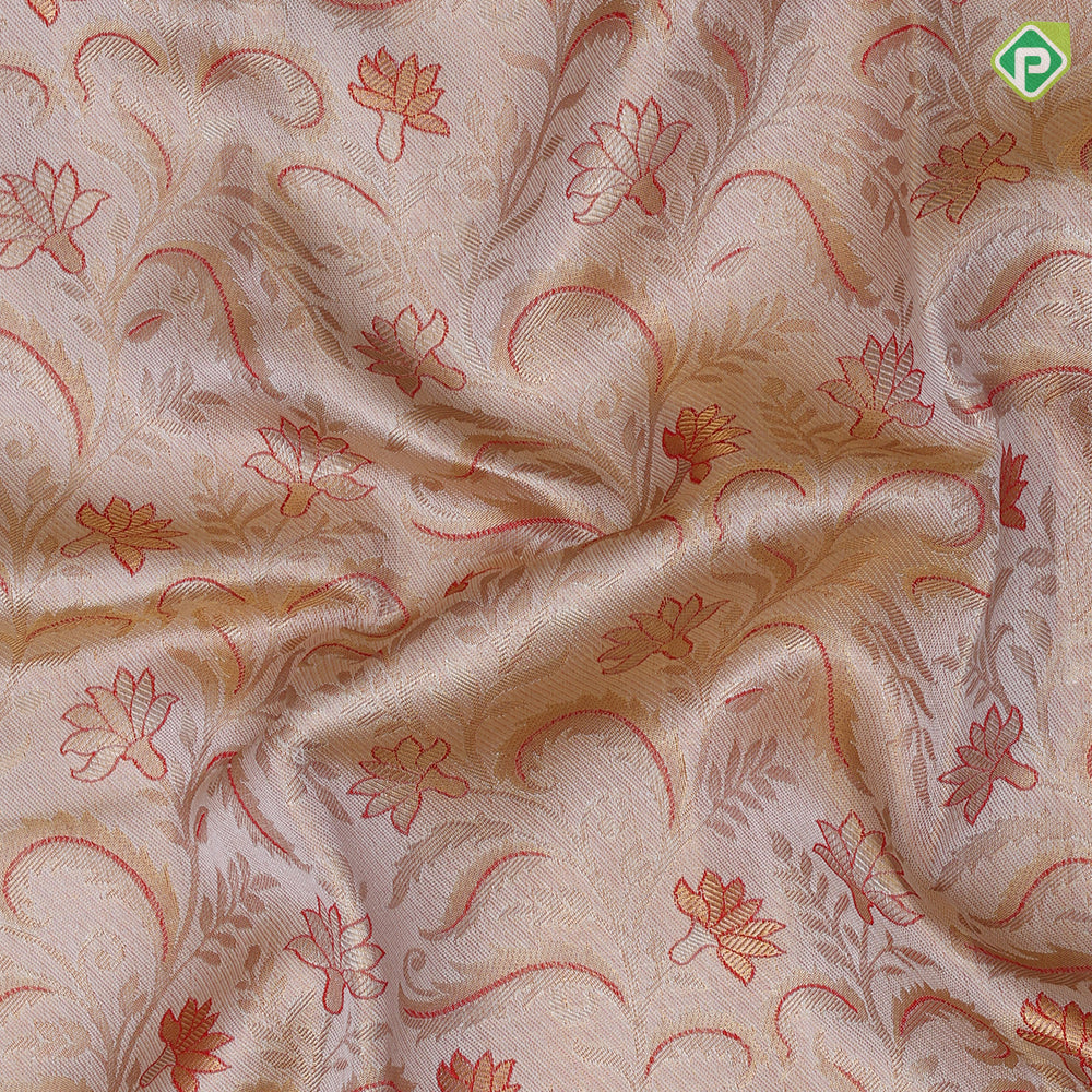 Cream White Gold Zari Floral Design Red Chilli Colour Floral Border  Design Wedding Silk Saree