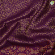 Purple base gold zari brocade body design self gold zari Vanasingaram meena work design border wedding silk saree