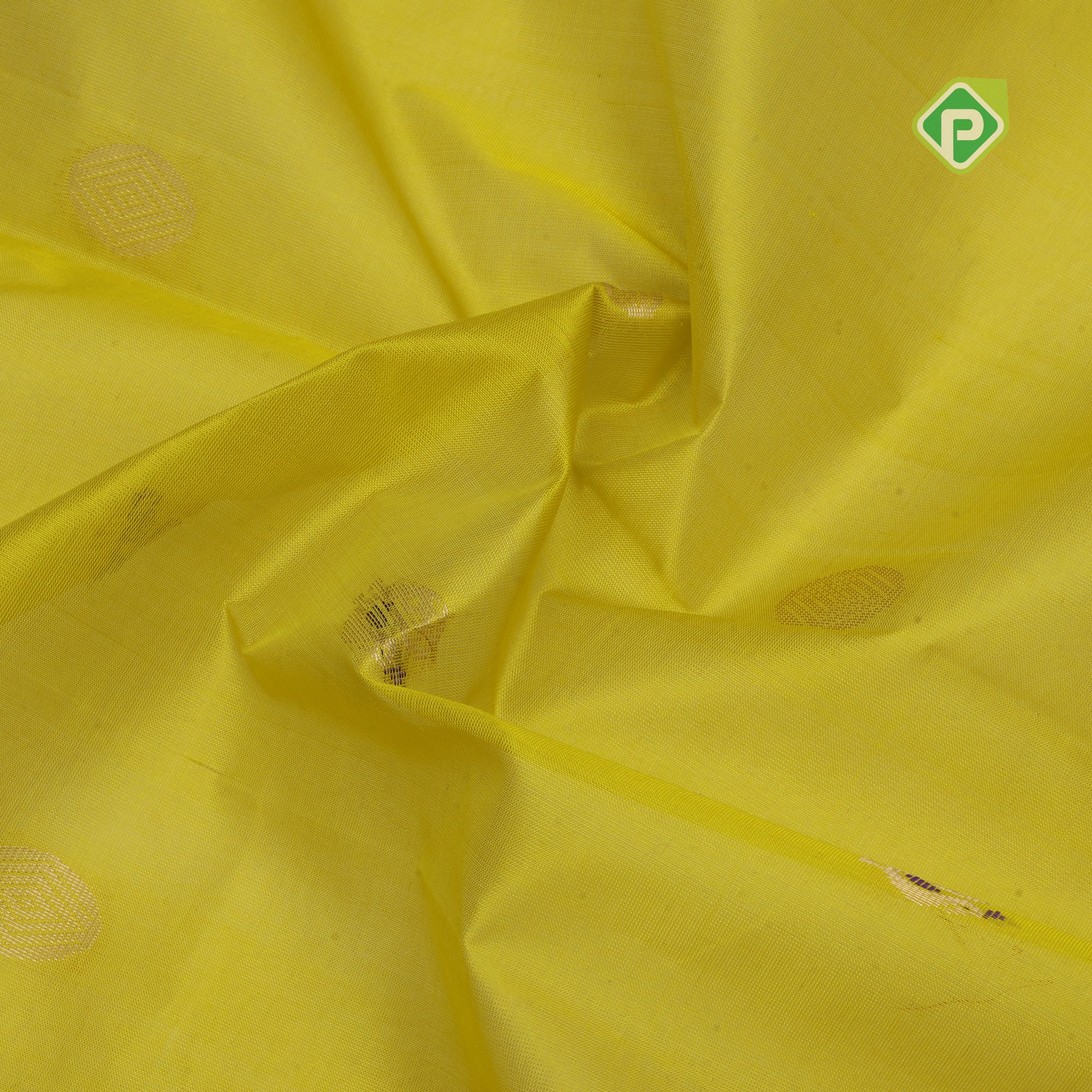 Lemon green with zari butta meena work purple gold zari border kuppadam silk cotton saree