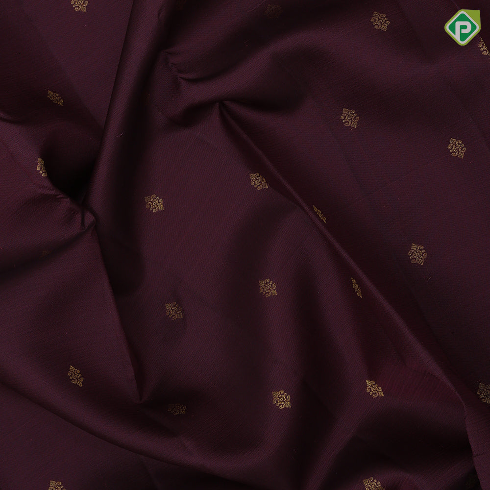 Dark Maroon Gold Zari Small Flower Motif Design Light Green Rettapet Mayilkan Border Design Traditional Silk Saree