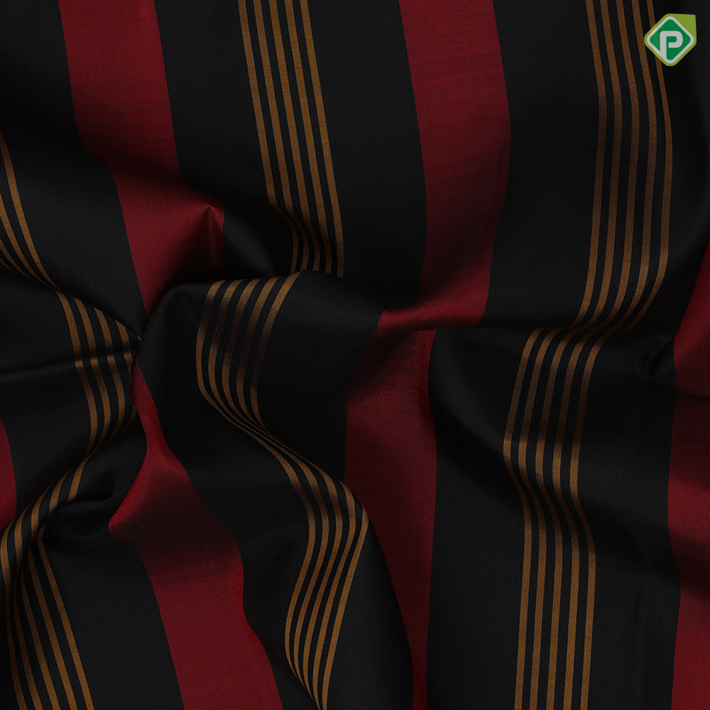 Luxury black with maroon and golden yellow stripes design gold zari with silk thread lines retta pett ganga jamuna border silk saree